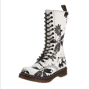 Dr. Martens Petula Mid Calf Black and White Floral Boots